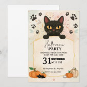 Black Cat Halloween Uitnodiging | Schattige & Spoo (Voorkant / Achterkant)