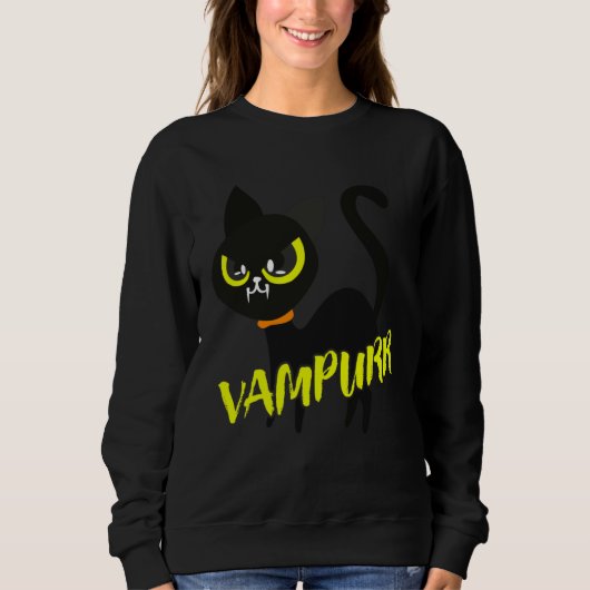 Black Cat Halloween Vampurr I Fun Vampire Cat Cost Trui (Voorkant)