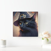 Black Cat Halloween Vierkante Klok (Huis)