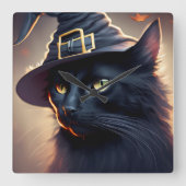 Black Cat Halloween Vierkante Klok (Voorkant)