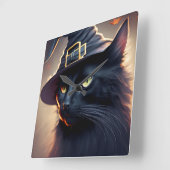 Black Cat Halloween Vierkante Klok (Hoek)