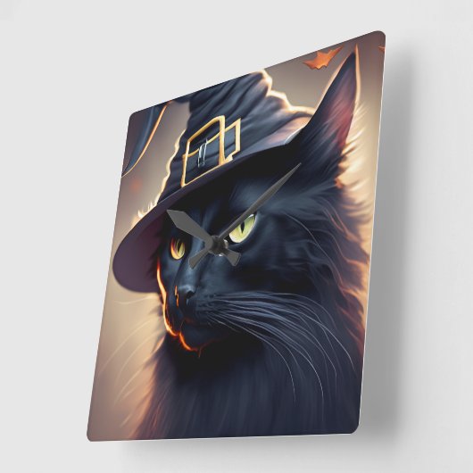 Black Cat Halloween Vierkante Klok (Hoek)
