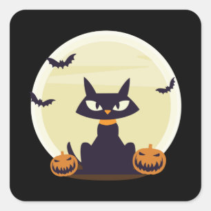 Black Cat Halloween Vierkante Sticker