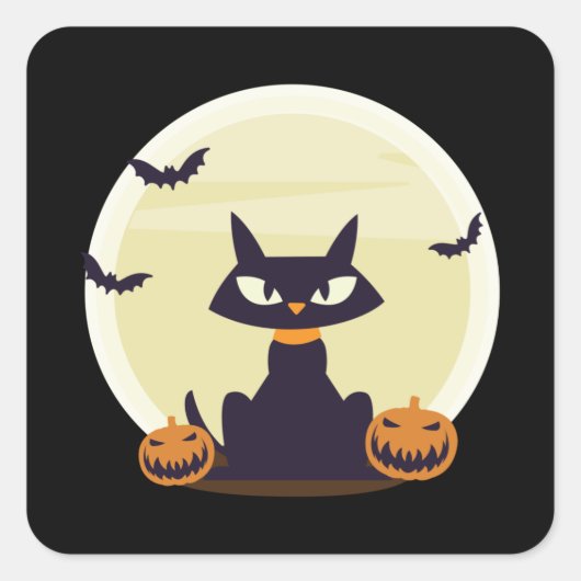 Black Cat Halloween Vierkante Sticker (Voorkant)
