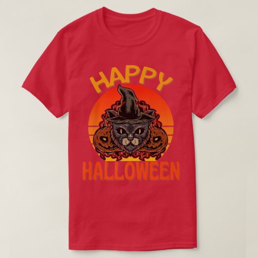 Black Cat Halloween Witchcraft Cat Witch Pumpkin M T-shirt (Design voorkant)