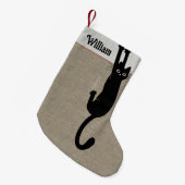Black Cat Hanging On Funny Cat Lover's Holiday Kleine Kerstsok (Voorkant (Hangend))