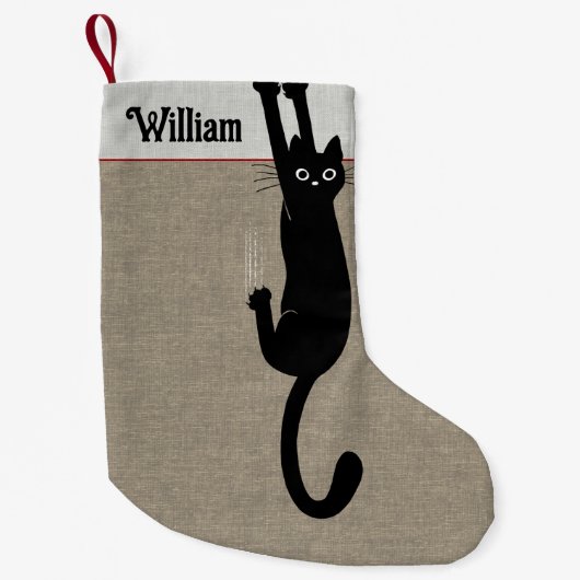 Black Cat Hanging On Funny Cat Lover's Holiday Kleine Kerstsok (Voorkant)