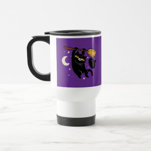 Black Cat Hanging On Halloween Travel Mug Reisbeker (Links)