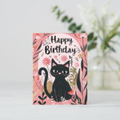 Black Cat Happy Birthday Briefkaart (Staand voorkant)