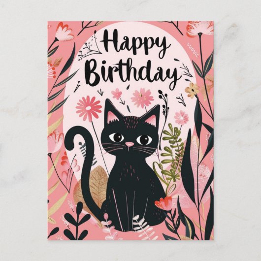 Black Cat Happy Birthday Briefkaart (Voorkant)