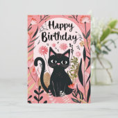 Black Cat Happy Birthday Feestdagenkaart (Staand voorkant)