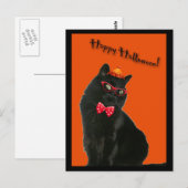 Black Cat Happy Halloween Briefkaart (Voorkant / Achterkant)