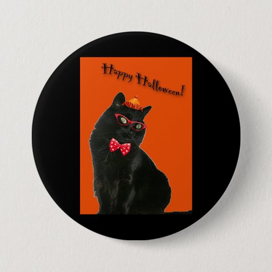 Black Cat Happy Halloween Button/badge Ronde Button 7,6 Cm (Voorkant)