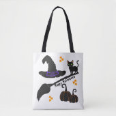 Black Cat Happy Halloween Gepersonaliseerde Canvas Tote Bag (Voorkant)