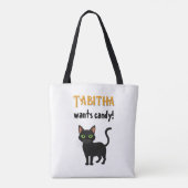 Black Cat Happy Halloween Gepersonaliseerde Canvas Tote Bag (Achterkant)