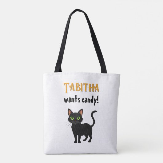 Black Cat Happy Halloween Gepersonaliseerde Canvas Tote Bag (Achterkant)