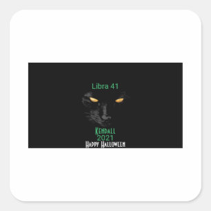 Black Cat Happy Halloween horizontaal Vierkante Sticker
