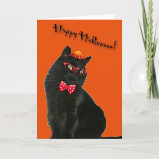 Black Cat Happy Halloween Kaart (Voorkant)