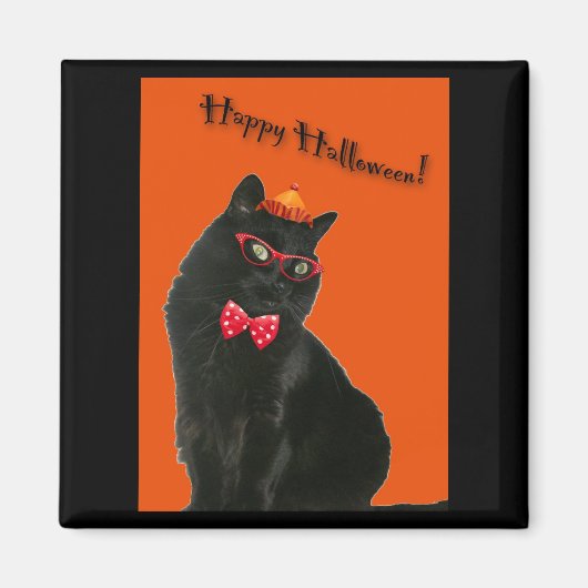 Black Cat Happy Halloween Magnet (Voorkant)