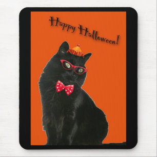 Black Cat Happy Halloween Mousepad Muismat