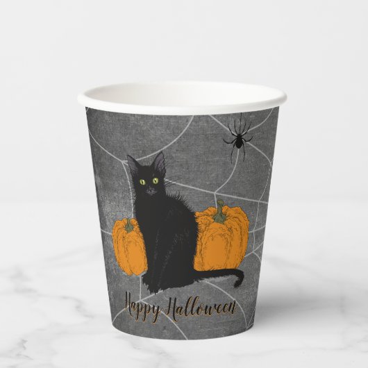 Black Cat Happy Halloween Papieren Bekers (Voorkant)
