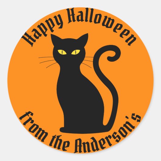 Black Cat Happy Halloween Party Ronde Sticker (Voorkant)