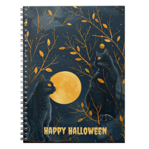 Black Cat Happy Halloween Spiral Notitieboek