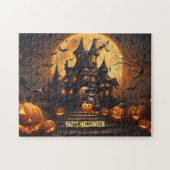 Black Cat Happy Halloween spookhuis puzzel (Horizontaal)