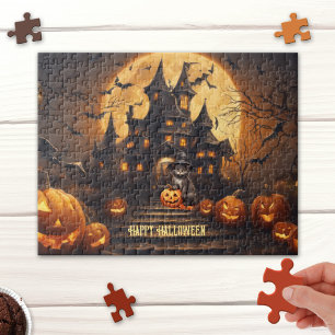 Black Cat Happy Halloween spookhuis puzzel