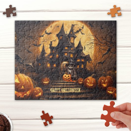 Black Cat Happy Halloween spookhuis puzzel