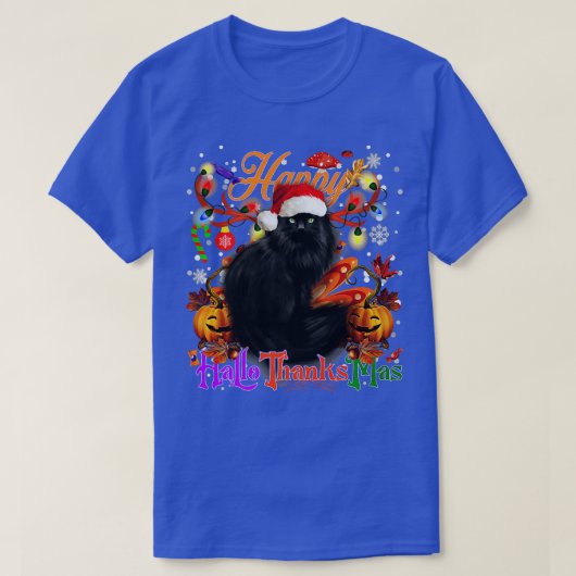 Black Cat Happy Hanksmas Halloween Thanksgiv T-shirt (Design voorkant)