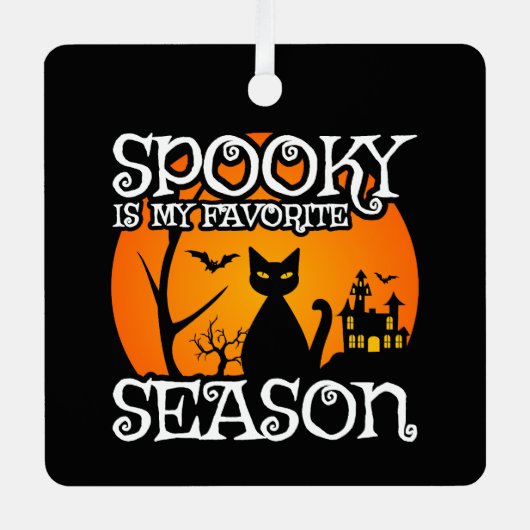 Black Cat Haunted Spooky Seizoen Happy Halloween Metalen Ornament (Voorkant)