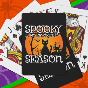 Black Cat Haunted Spooky Seizoen Happy Halloween Pokerkaarten