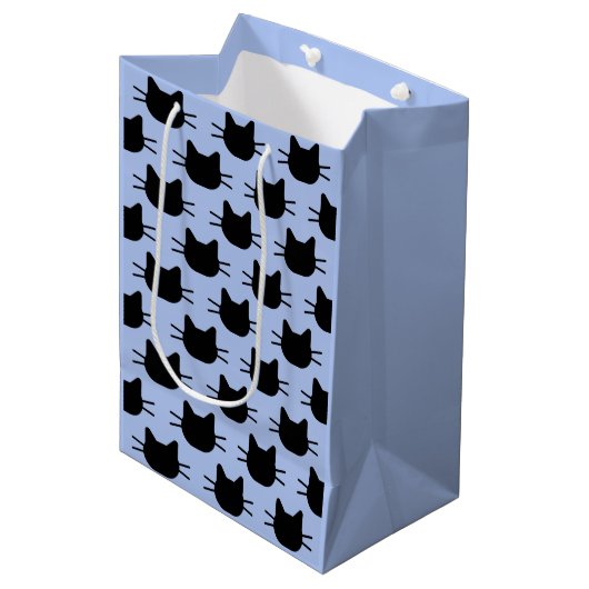 Black Cat Head Silhouette Herhaal Pattern Gift Bag Medium Cadeauzakje (Voorkant Gekanteld)