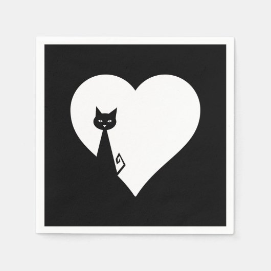 Black Cat Heart Napkins Servet (Voorkant)