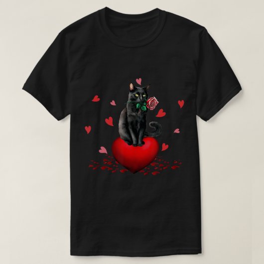Black Cat Heart Valentijnsdag Cute Kitten Kat L T-shirt (Design voorkant)