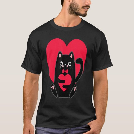 Black Cat Heart Valentines Day Cute Kitten Kitty L T-shirt (Voorkant)