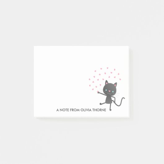 Black Cat & Hearts - Aangepaste naam Post-it® Notes (Voorkant)