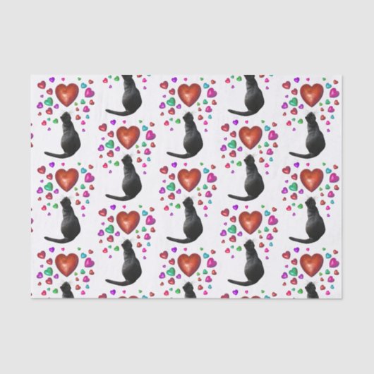 Black Cat Hearts Tissue Paper Tissuepapier (Voorkant)