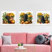 Black Cat Herfst Seizoen Bloemen Pompoenen Muurkunst Sets (Woonkamer)