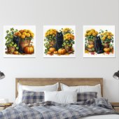 Black Cat Herfst Seizoen Bloemen Pompoenen Muurkunst Sets (Slaapkamer)