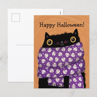 Black Cat Herfst Seizoen Gelukkig Halloween Feestdagenkaart