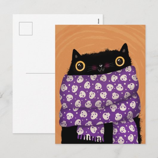 Black Cat Herfst Seizoen Gelukkig Halloween Feestdagenkaart (Voorkant / Achterkant)