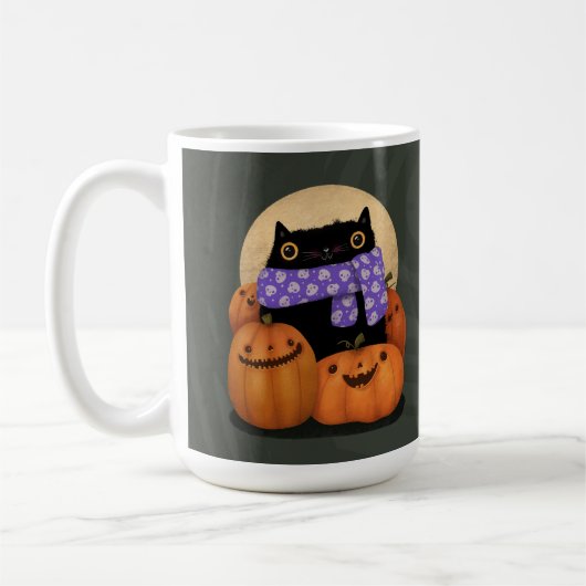 Black Cat Herfst Seizoen Gelukkig Halloween Koffiemok (Links)