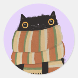 Black Cat Herfst Seizoen Gelukkig Halloween Ronde Sticker