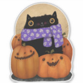 Black Cat Herfst Seizoen Gelukkig Halloween Sticker (Voorkant)