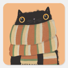 Black Cat Herfst Seizoen Gelukkig Halloween Vierkante Sticker