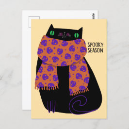 Black Cat Herfst Seizoen Halloween Spooky Schattig Briefkaart