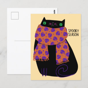 Black Cat Herfst Seizoen Halloween Spooky Schattig Briefkaart