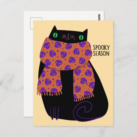 Black Cat Herfst Seizoen Halloween Spooky Schattig Briefkaart (Voorkant / Achterkant)